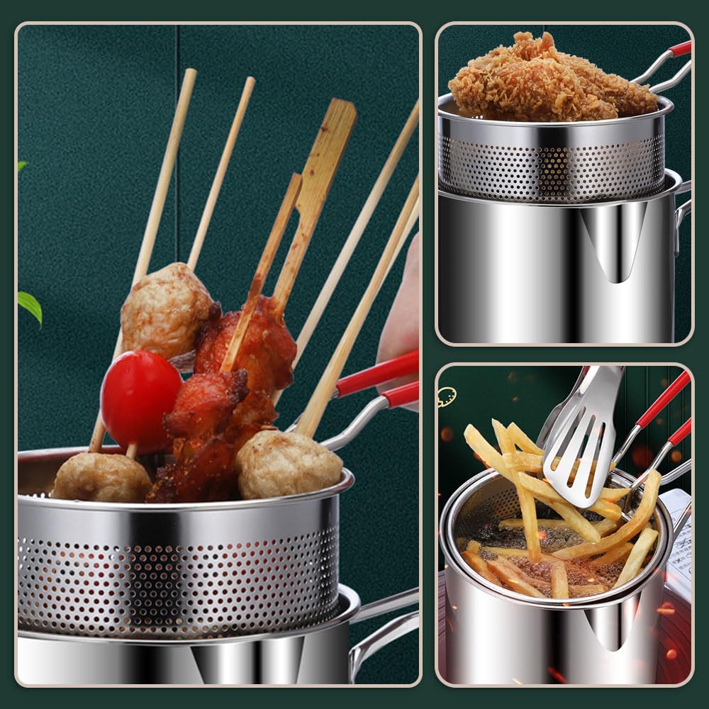 Stainless Steel Deep Fryer Pot with Strainer – 1200ML Heavy-Duty Frying Pan | PakEStore
