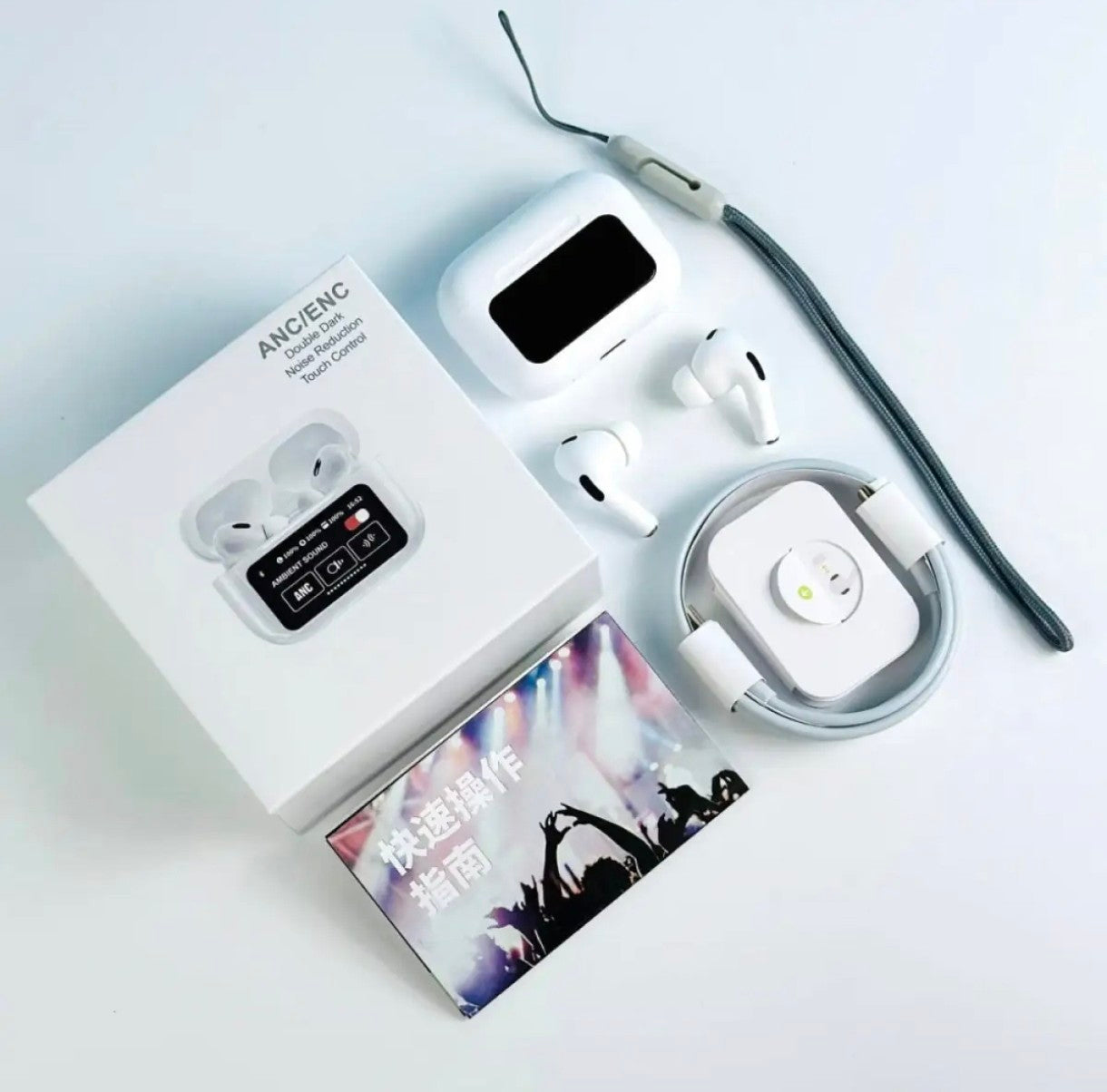 🔥 A9 Pro AirPods – Touch Screen Case, ANC/ENC Noise Cancellation & Long Battery Life