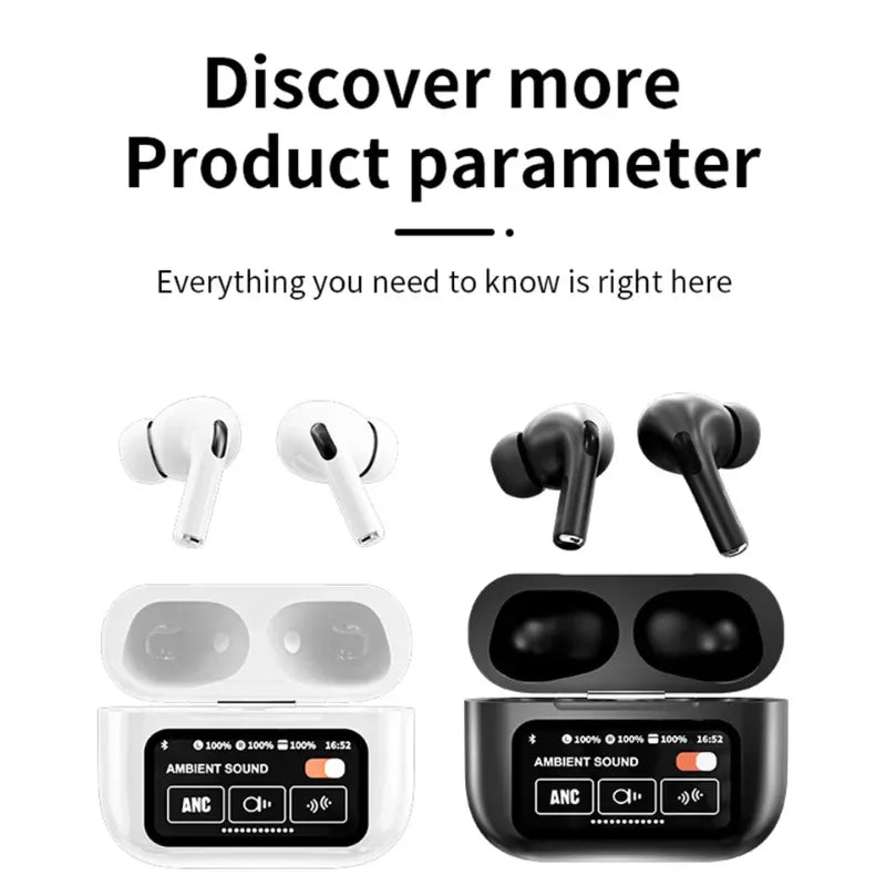 🔥 A9 Pro AirPods – Touch Screen Case, ANC/ENC Noise Cancellation & Long Battery Life