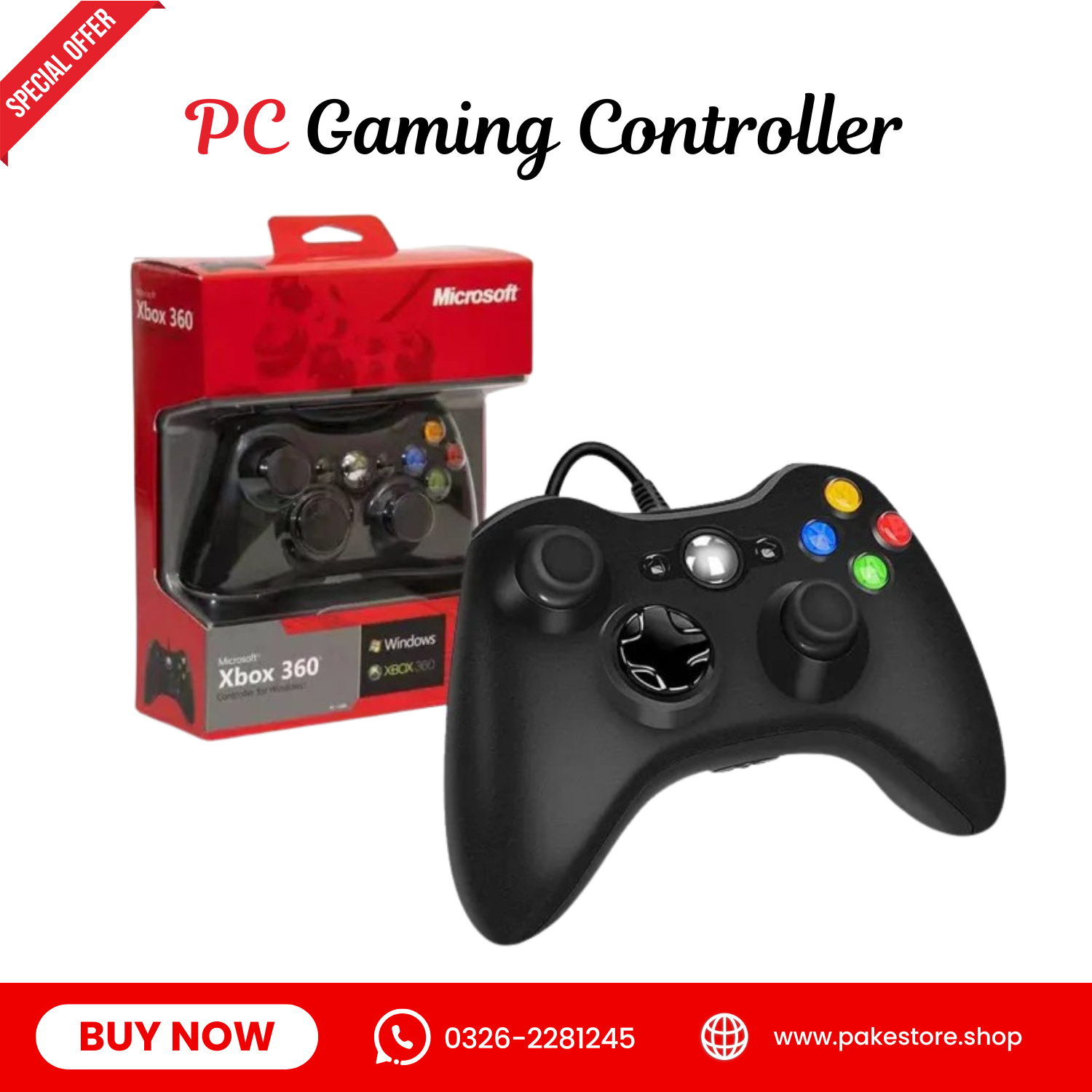 Wired Gaming Controller for PC & Laptop – Play Tekken 8 with Dual Vibration | Xbox 360 Compatible
