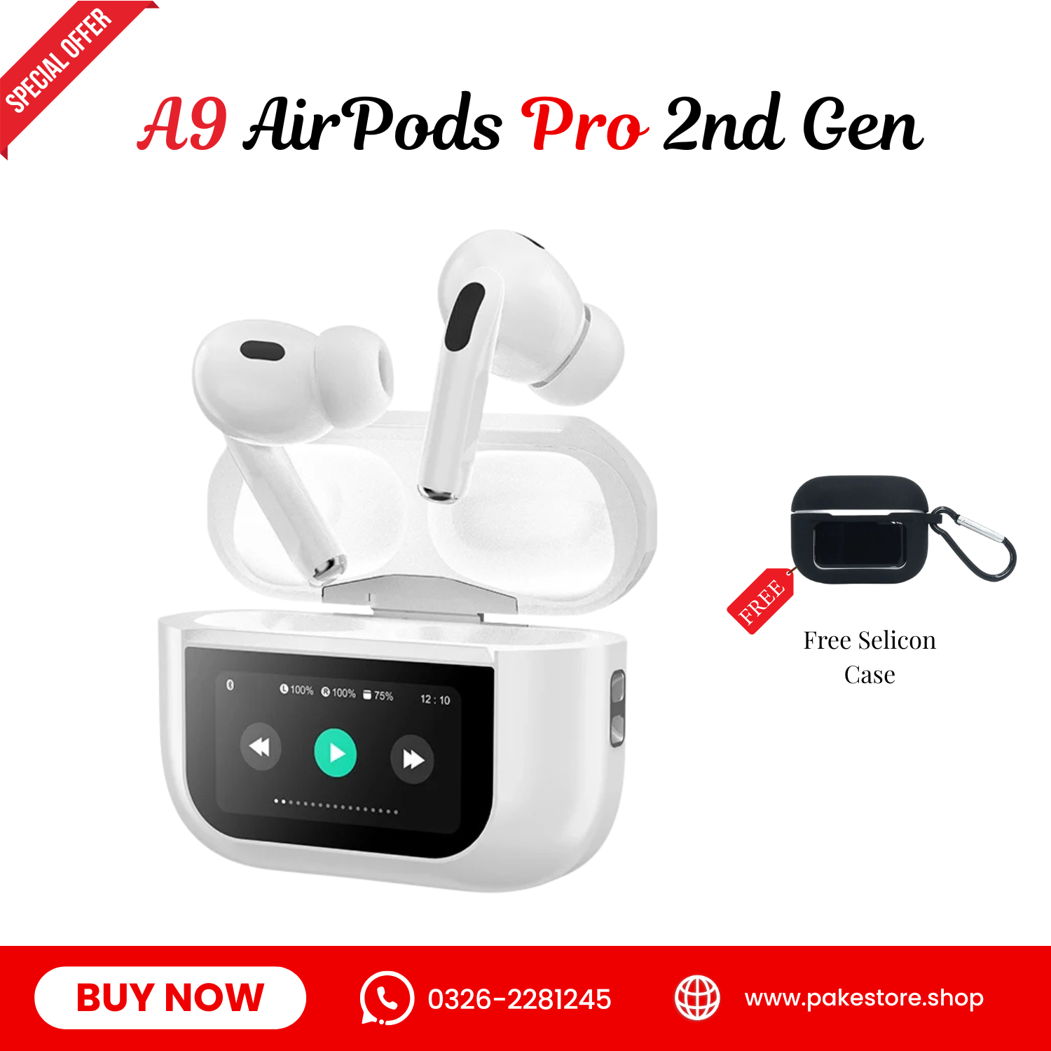 🔥 A9 Pro AirPods – Touch Screen Case, ANC/ENC Noise Cancellation & Long Battery Life