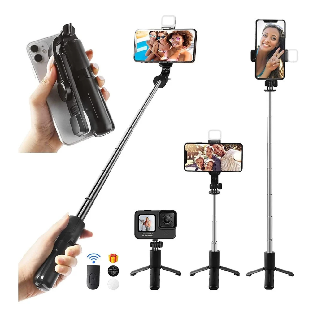 4 in 1 Wireless Selfie Stick Tripod with Bluetooth Shutter & LED Light  Foldable & Rechargeable
